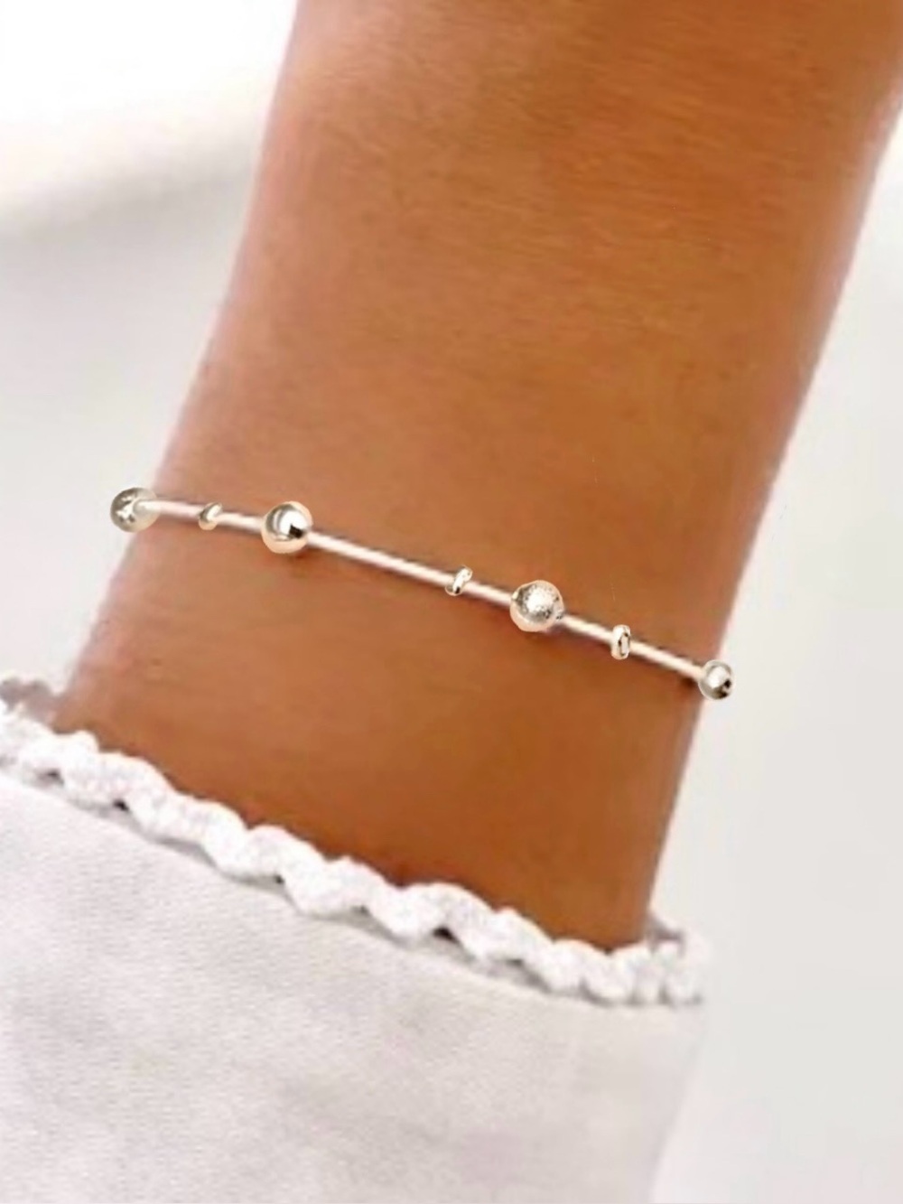 925 Sterling Silver Snake Chain & Ball Bead Adjustable Bracelet Sz 8” NO offers
